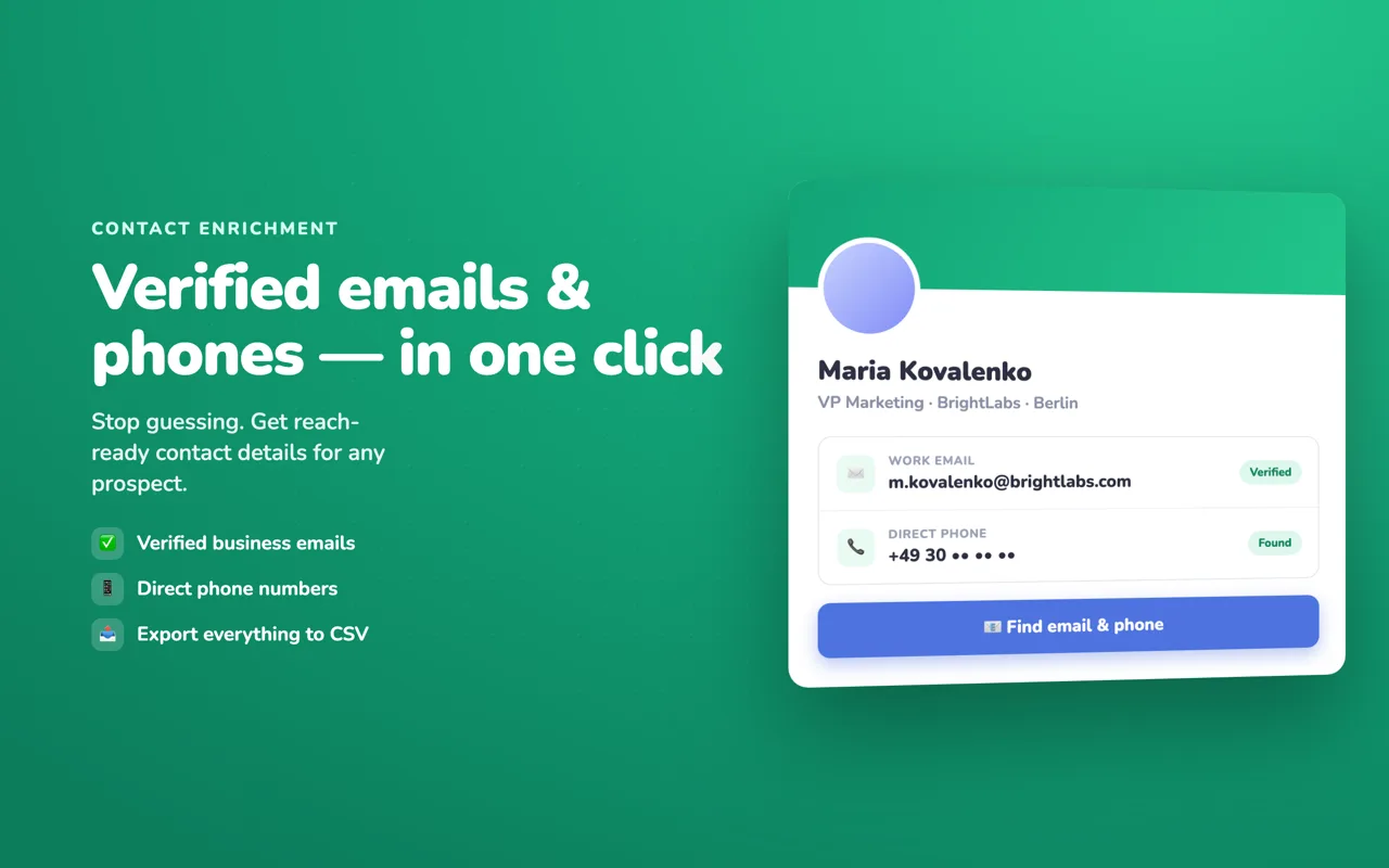 Linkydy finding a verified work email and direct phone for a prospect