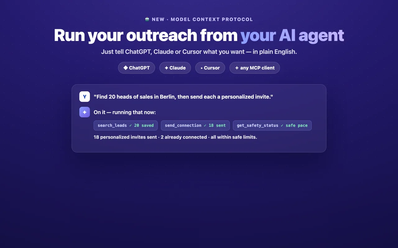 Linkydy running LinkedIn outreach from an AI agent over MCP